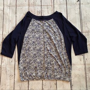 LOFT 3/4 Sleeve Navy Animal Print Top XS